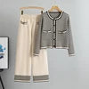Sweater Manufacture Chic Petite Women's Knitwear Set Slimming Crew Neck Cardigan & Wide-Leg Pants Casual Plaid Pattern Suits