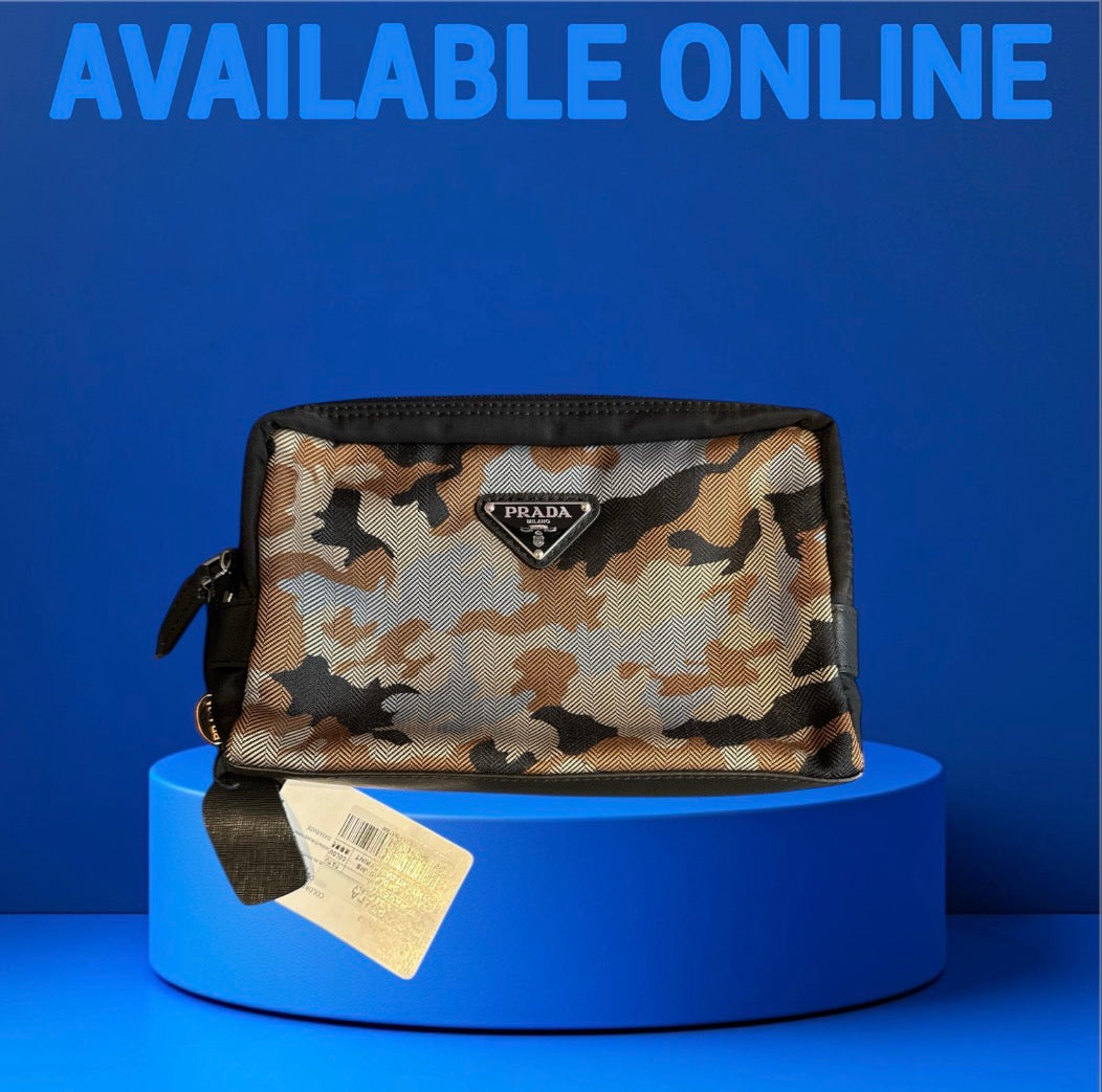Brand new Prada Camouflage Nylon Makeup Bag Black Triangle Logo