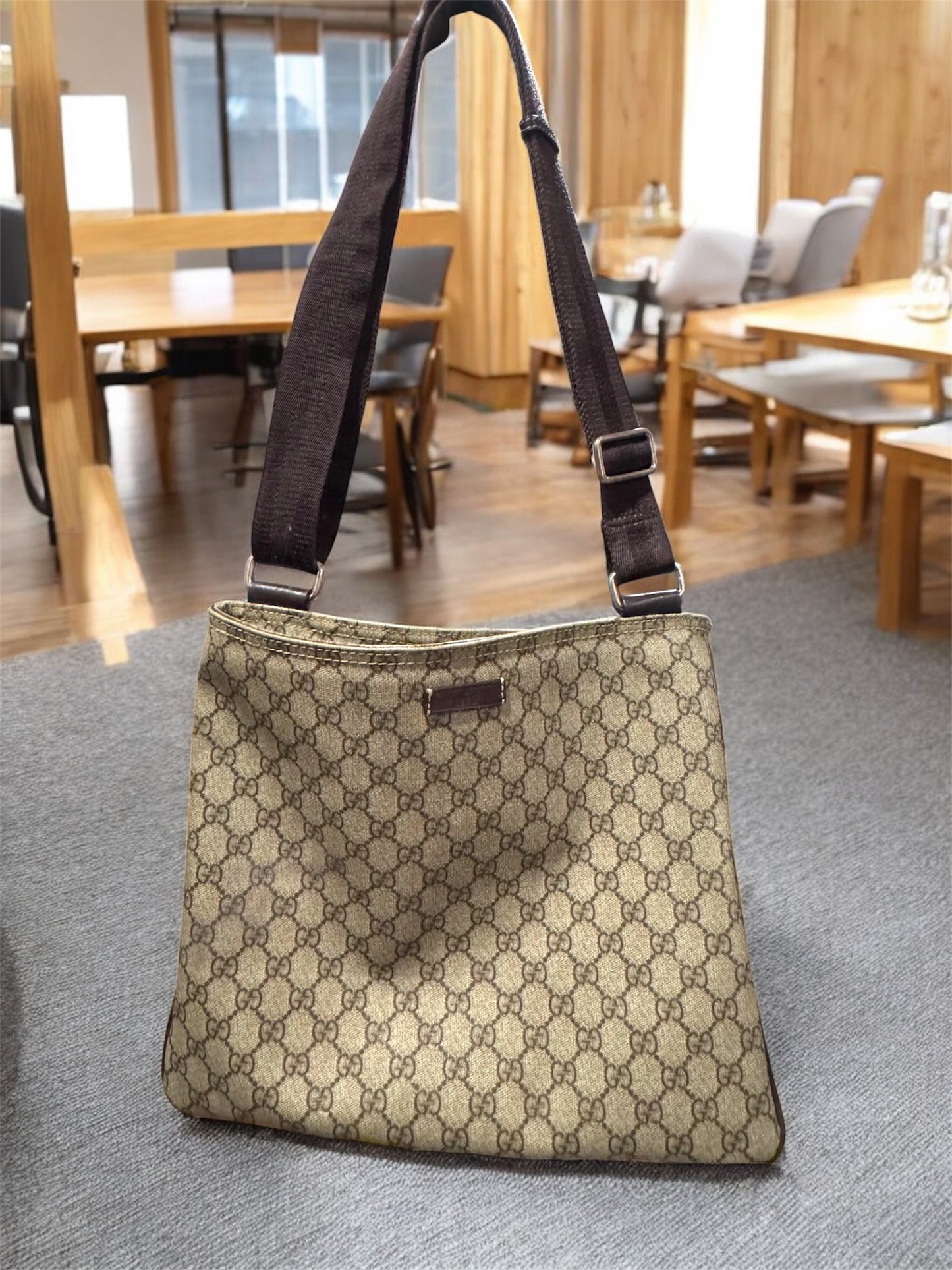GG Supreme Monogram medium Flat Messenger Bag Dark Brown