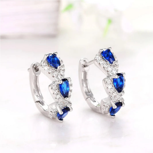 ZAKOL Fashion Pear Blue CZ Earrings for Women Silver Color Circle Hoop Temperament Female Ear Accessories Wedding Party Jewelry