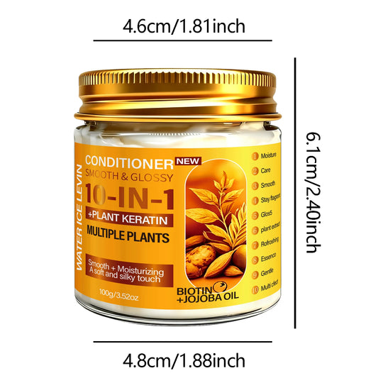 10-In-1 Deep Moisturizing Hair Mask. Plant Keratin Biotin Jojoba Oil. Smooth Glossy Finish. Healthy Hair Renewal. 100g.