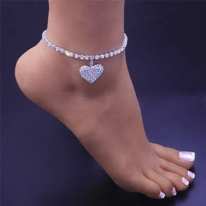 Adjustable Heart Shap Pendant Chain Women's Anklets Silver Gold Color Luxury Bracelet on Leg Accessories Party Fashion Jewelry