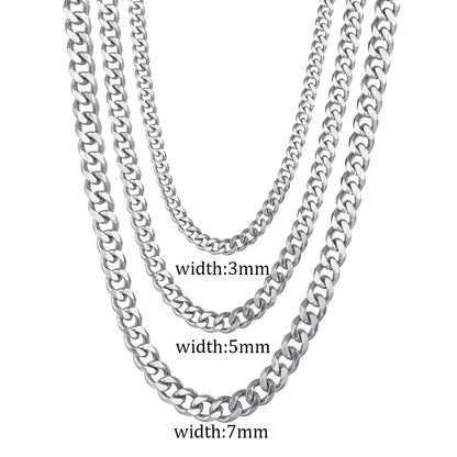 3/5/7mm Stainless Steel Cuban Link Chain Classic Punk Personality Jewelry Simple Fashion Hip-hop Couple Necklace for Men Women