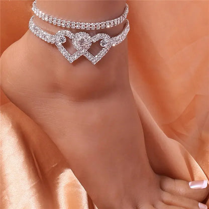 Adjustable Heart Shap Pendant Chain Women's Anklets Silver Gold Color Luxury Bracelet on Leg Accessories Party Fashion Jewelry
