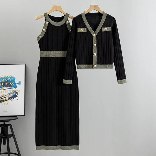 2026 Spring and Autumn New Women's Casual Style High-Waisted Two-Piece Sweater Dress French Style Knitted Vest Dress