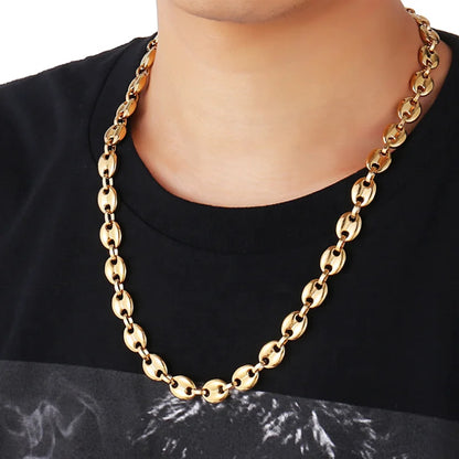 Hiphop Jewelry 11MM No Fade Stainless Steel Coffee Bean Necklace Chain Puffed Mariner Link Gold Chain Necklace