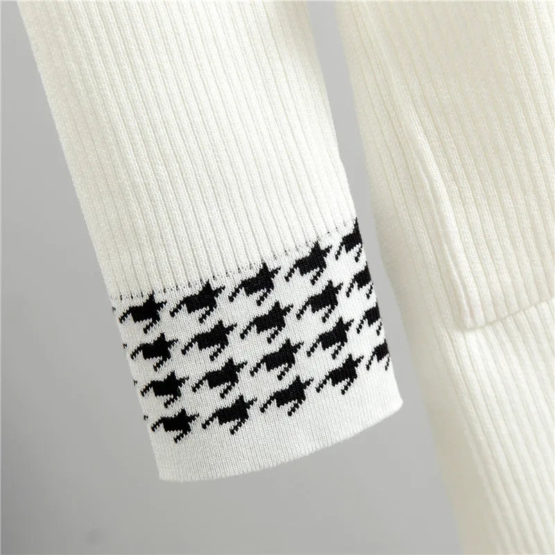 2026 Spring and Autumn Classic Knitted Dresses Women Elegant Button-Knit Dress Long Sleeve Sweater Dress