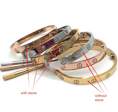 New Crystal Cuff Screwdriver Bracelet for Women Stainless Steel Engraved Bangle Screw Bangle Elegant Party Wedding Jewelry Gift