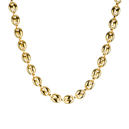 Hiphop Jewelry 11MM No Fade Stainless Steel Coffee Bean Necklace Chain Puffed Mariner Link Gold Chain Necklace