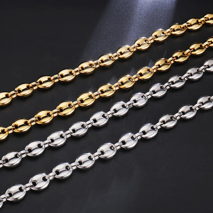 Hiphop Jewelry 11MM No Fade Stainless Steel Coffee Bean Necklace Chain Puffed Mariner Link Gold Chain Necklace