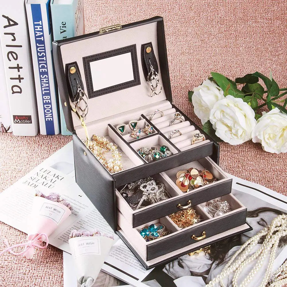 Jewelry Box case / Boxes / Cosmetic Box, Jewelry and Cosmetics Beauty case with 2 Drawers 3 Layers