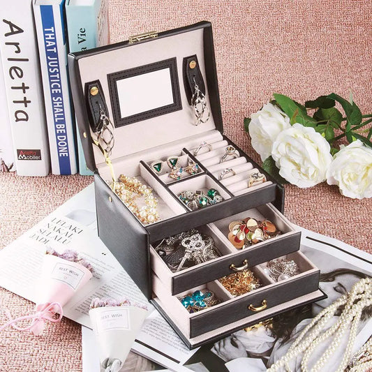 Jewelry Box case / Boxes / Cosmetic Box, Jewelry and Cosmetics Beauty case with 2 Drawers 3 Layers