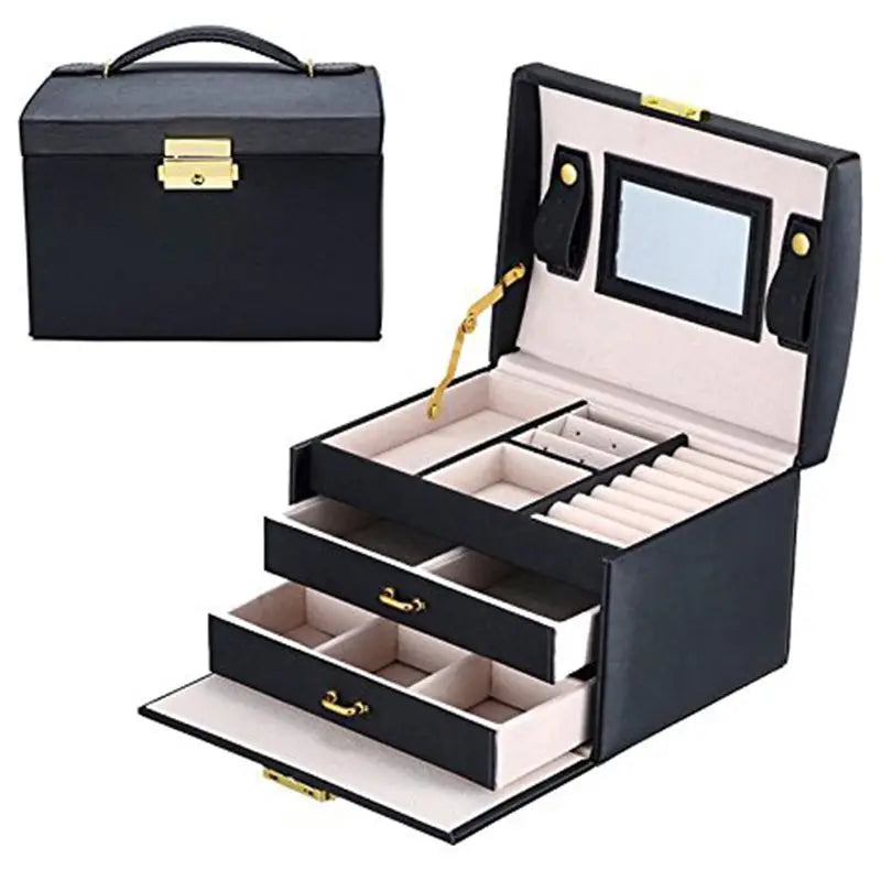 Jewelry Box case / Boxes / Cosmetic Box, Jewelry and Cosmetics Beauty case with 2 Drawers 3 Layers