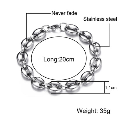 Hiphop Jewelry 11MM No Fade Stainless Steel Coffee Bean Necklace Chain Puffed Mariner Link Gold Chain Necklace