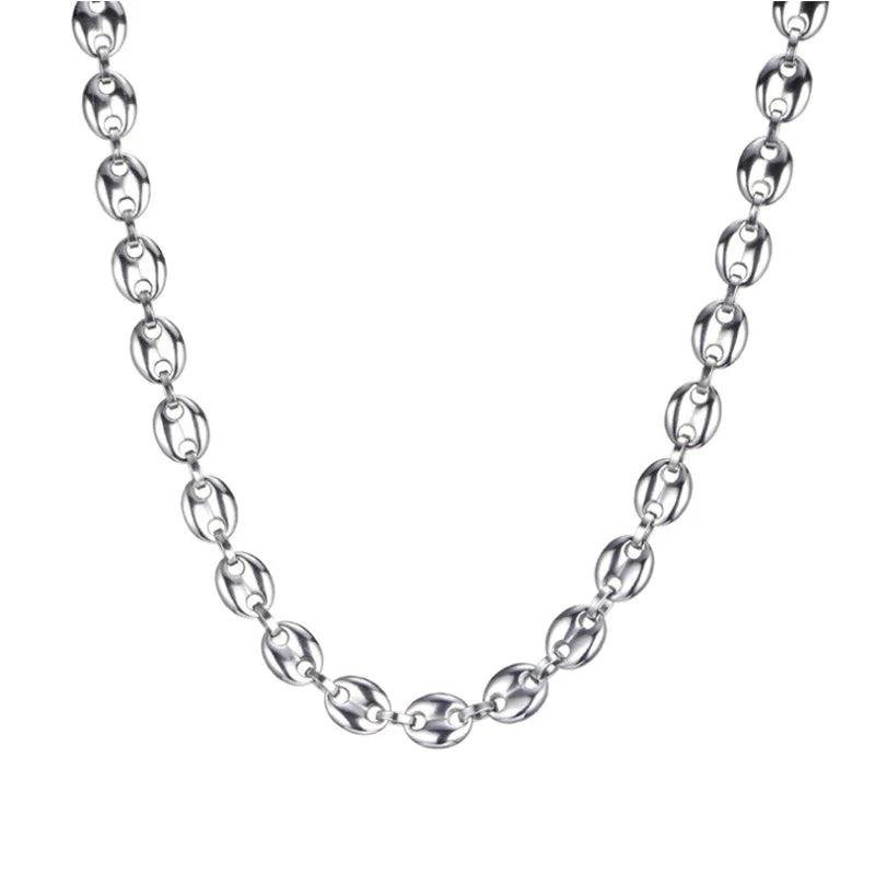 Hiphop Jewelry 11MM No Fade Stainless Steel Coffee Bean Necklace Chain Puffed Mariner Link Gold Chain Necklace