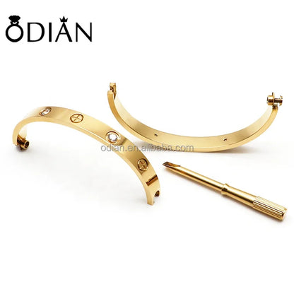 New Crystal Cuff Screwdriver Bracelet for Women Stainless Steel Engraved Bangle Screw Bangle Elegant Party Wedding Jewelry Gift