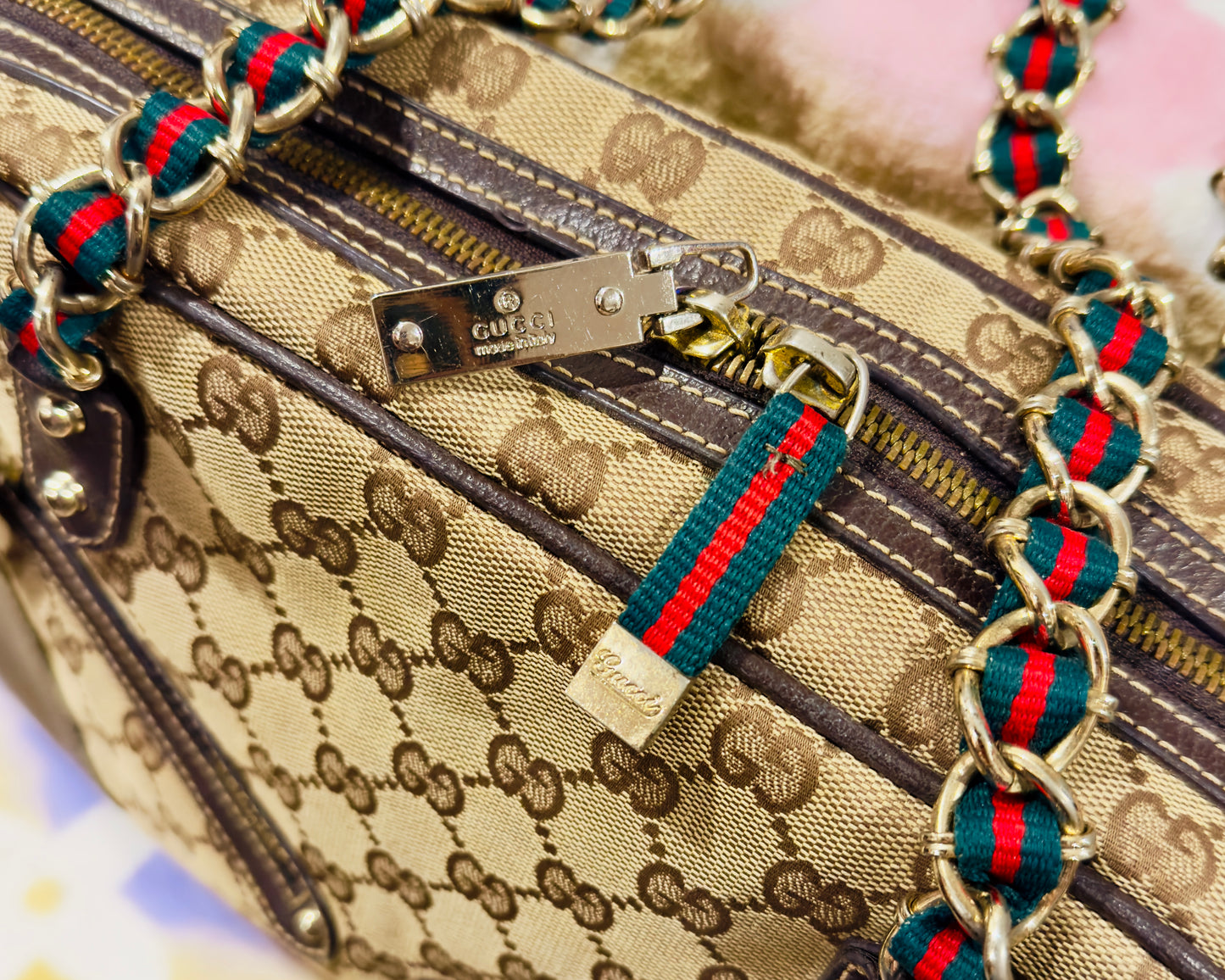 Gucci Sherry Shoulder Bag Gg Canvas Beige