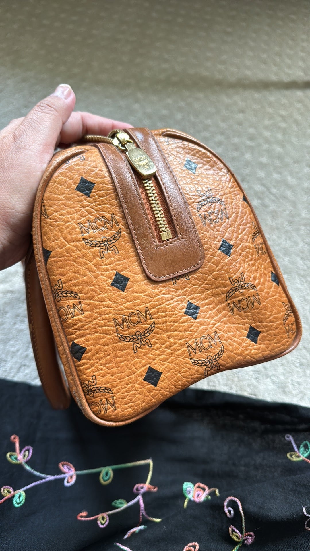 Mcm Cognac Visetos Boston Bag