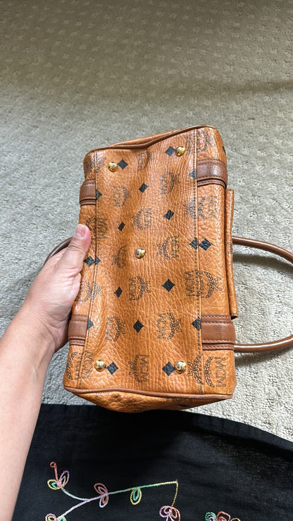 Mcm Cognac Visetos Boston Bag