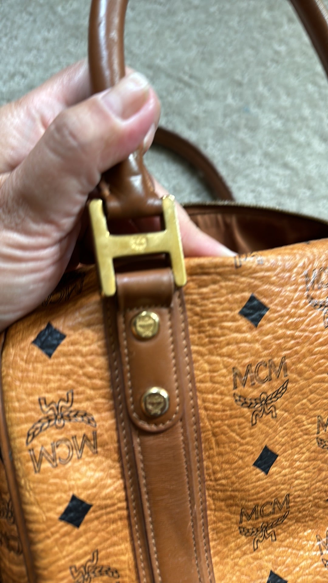 Mcm Cognac Visetos Boston Bag