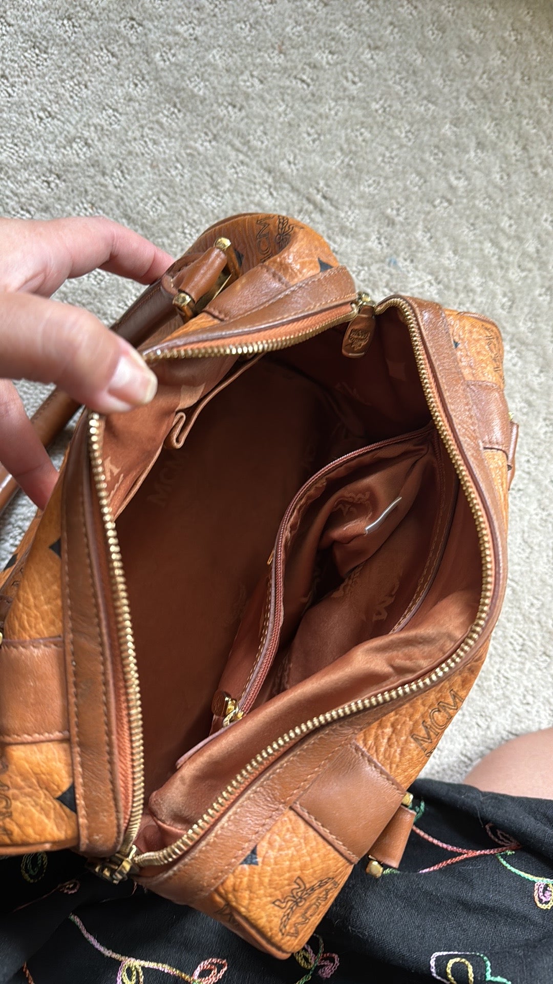 Mcm Cognac Visetos Boston Bag