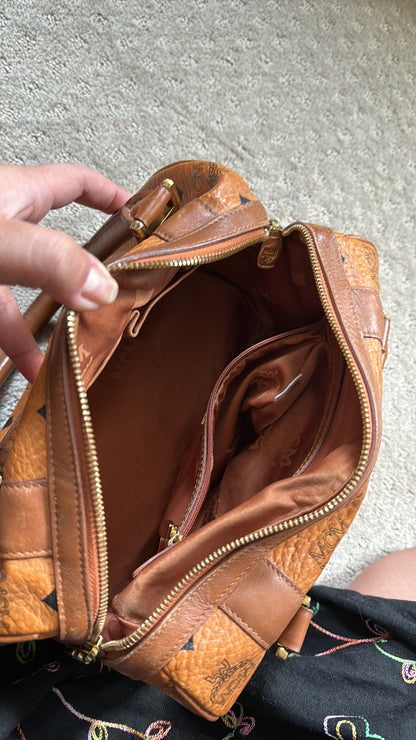 Mcm Cognac Visetos Boston Bag