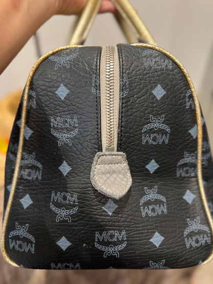 Mcm Signature Princess Lion Boston Black Coated Canvas & Leather