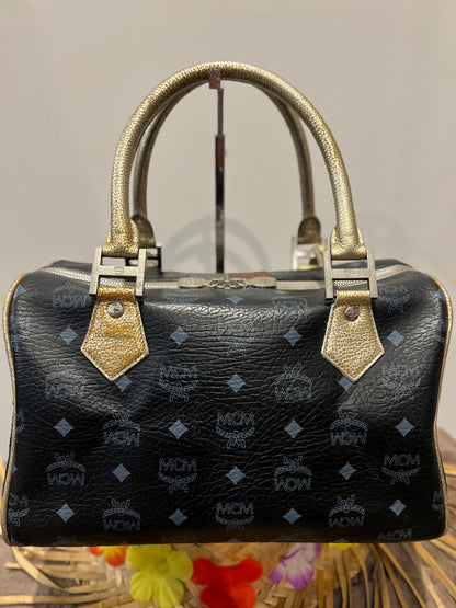 Mcm Signature Princess Lion Boston Black Coated Canvas & Leather