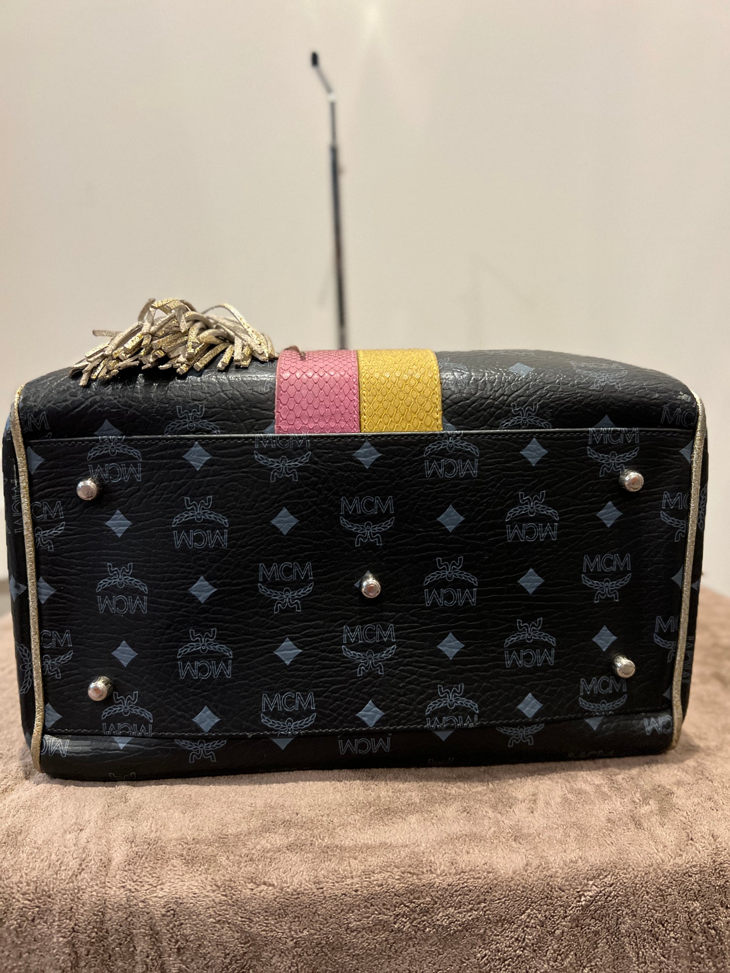 Mcm Signature Princess Lion Boston Black Coated Canvas & Leather