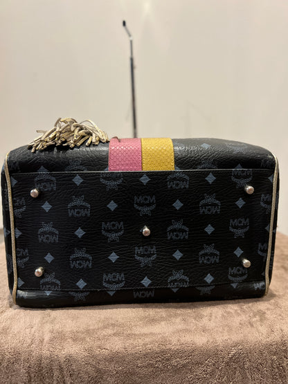 Mcm Signature Princess Lion Boston Black Coated Canvas & Leather