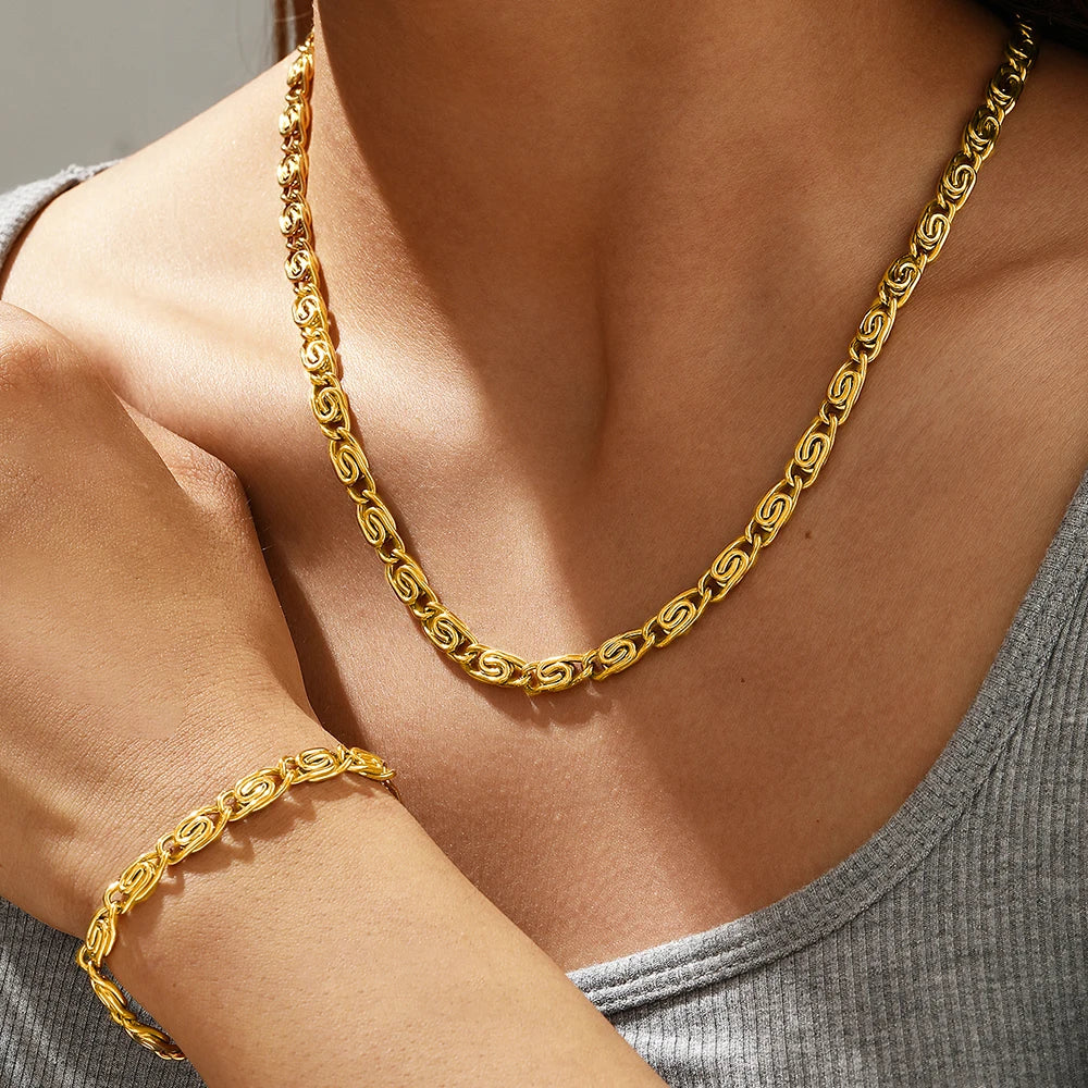 DOTIFI Stainless Steel Fashion Simple Popular Necklace Paper Clip Bracelet Set Female Street Hip-Hop Style Jewelry Accessories