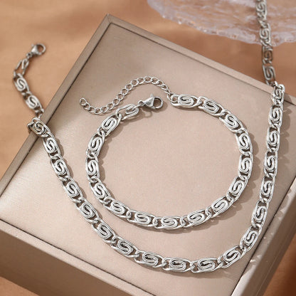 DOTIFI Stainless Steel Fashion Simple Popular Necklace Paper Clip Bracelet Set Female Street Hip-Hop Style Jewelry Accessories