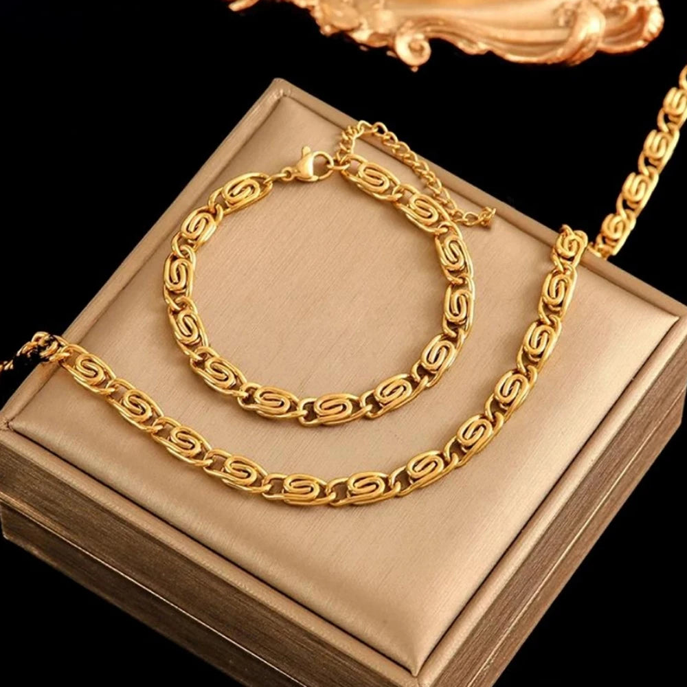 DOTIFI Stainless Steel Fashion Simple Popular Necklace Paper Clip Bracelet Set Female Street Hip-Hop Style Jewelry Accessories