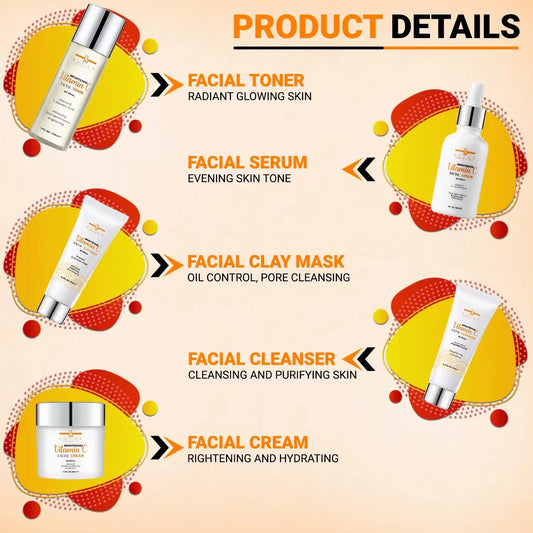 Vitamin C Serum Skin Care Sets Moisturizing Face Cream Eye Cream Serum Essence Whitening Anti-Aging Facial Skin Care Kit