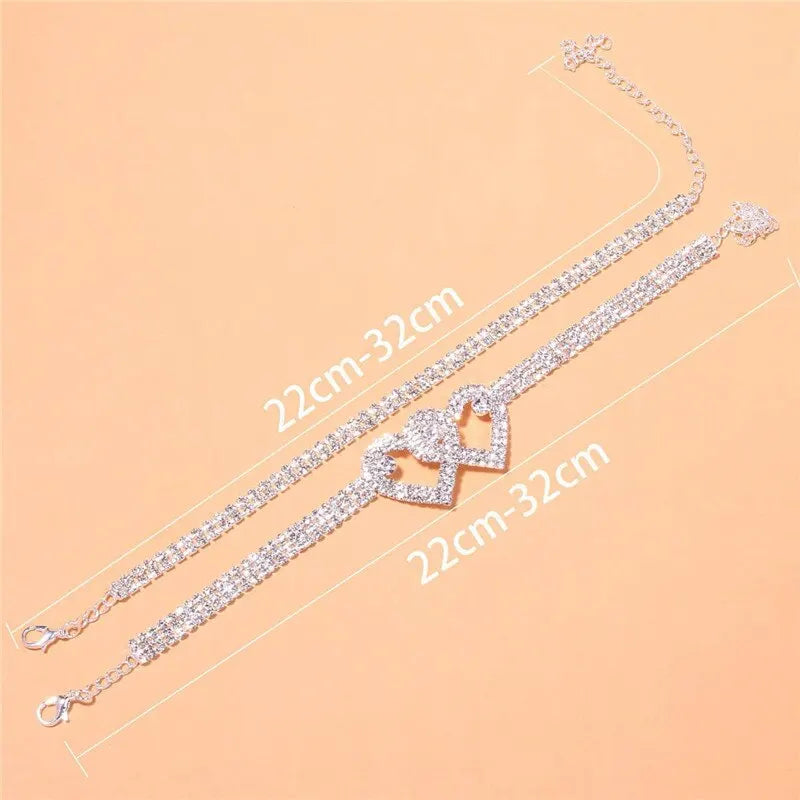 Adjustable Heart Shap Pendant Chain Women's Anklets Silver Gold Color Luxury Bracelet on Leg Accessories Party Fashion Jewelry