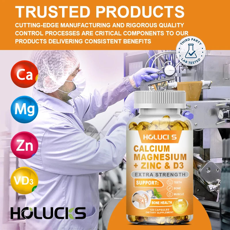 Bone Health Capsules, with Calcium, Magnesium, Zinc & D3, Supports Bone Strength, Muscle Function & Enhanced Nutrient Absorption