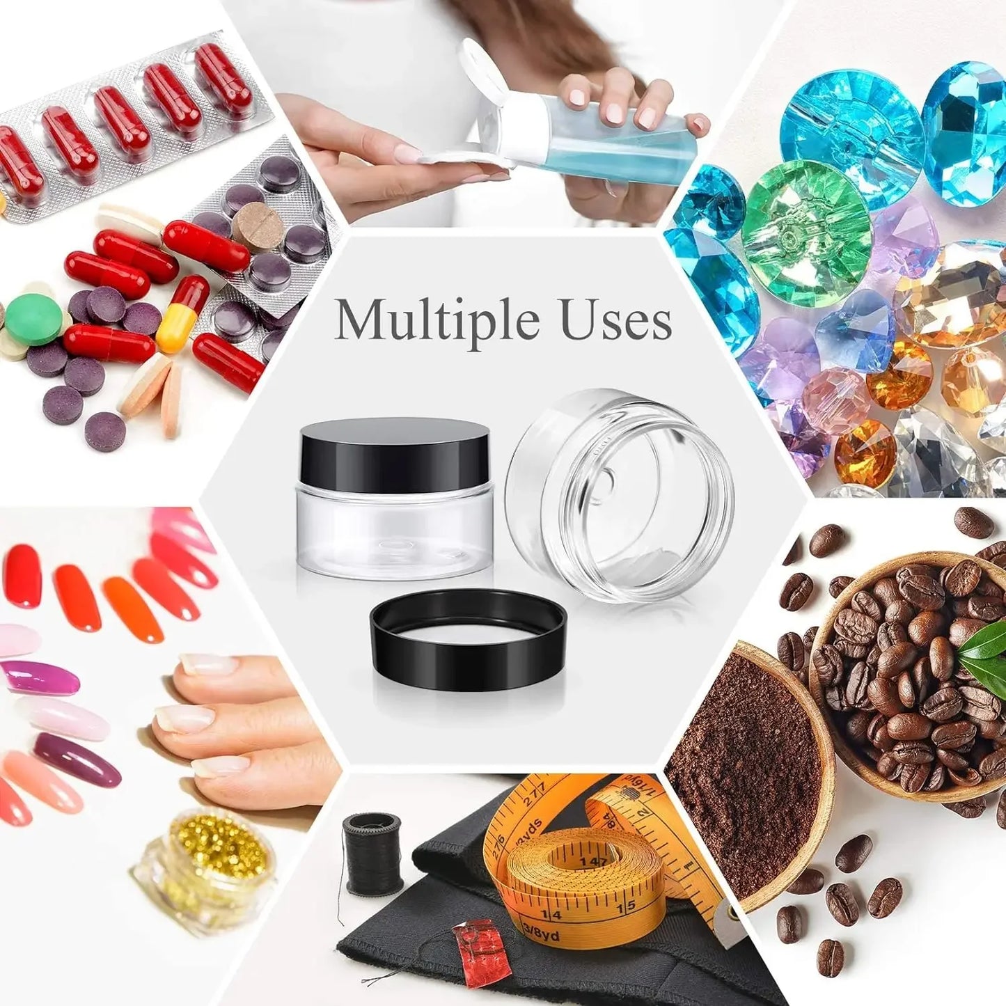 10 Pcs Empty Transparent Plastic Jars with Lids Round Storage Containers Wide Mouth Beauty Products Cosmetics Crafts and Foods