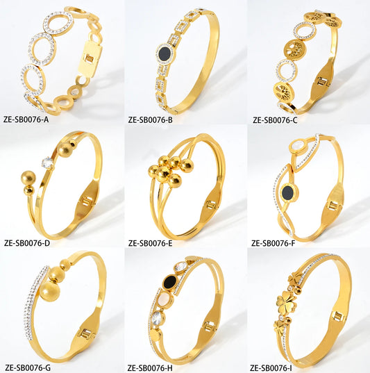 Black Roman Numerals Zircon Gold Color Stainless Steel Bracelets For Women Ready Top Quality Elegant Wear Jewelry New